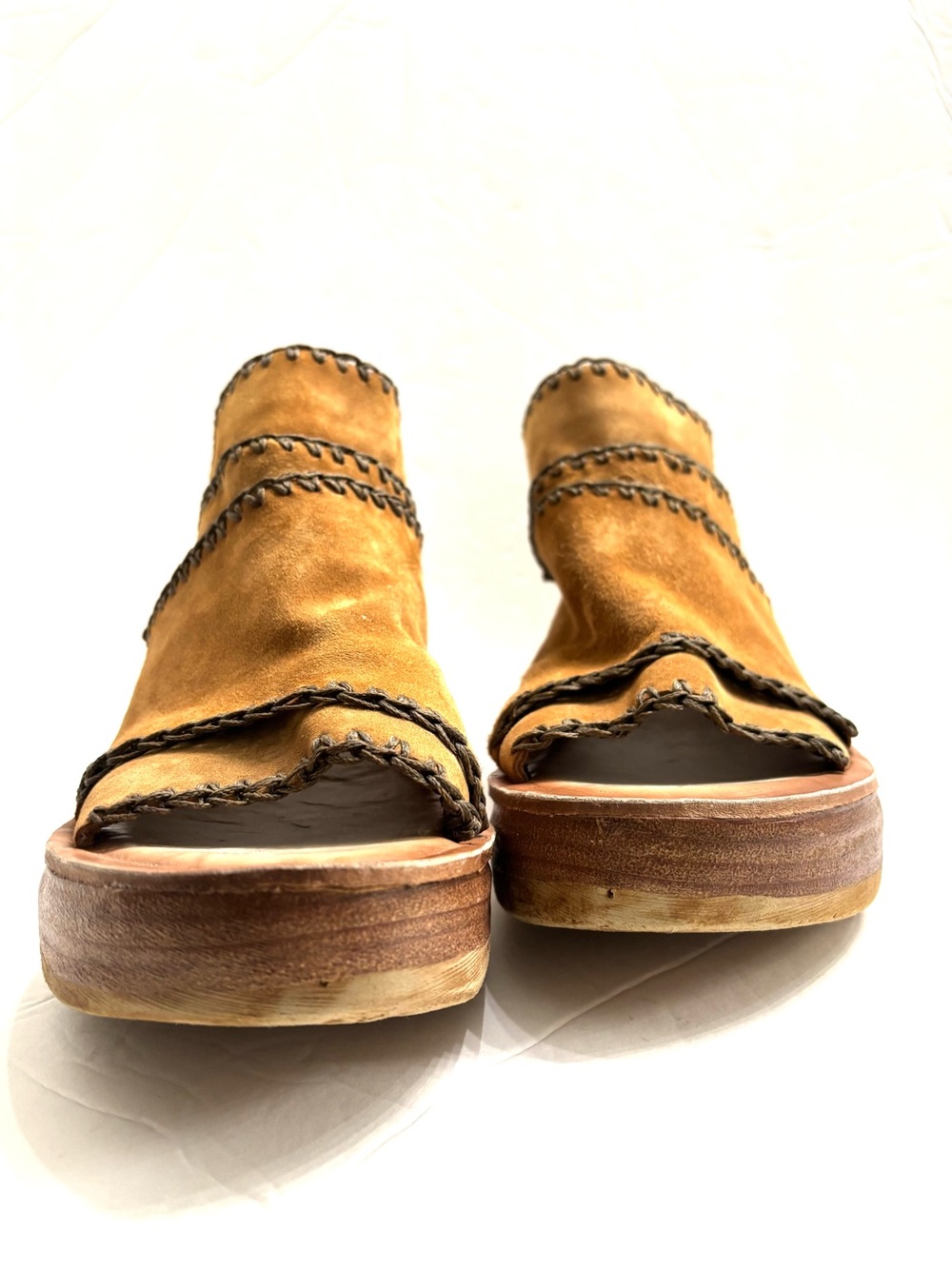 A.S.98 Nelson wedge sandals suede leather platform shoes in whiskey sz eu 42 - Picture 4 of 9